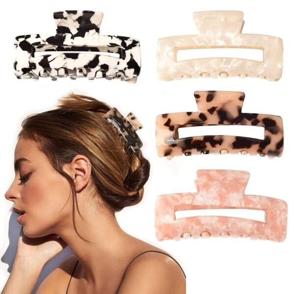 CHRONEX 4PCS Hair Acetate Claw Clips,Acrylic Celluloid Design Claw Clips, 3.4" Hair Clips Marble - Image 2