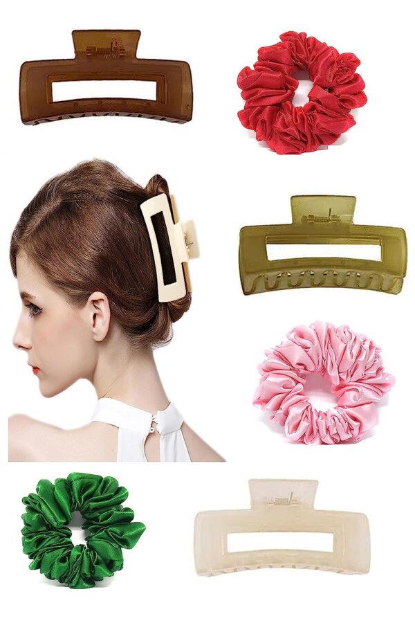 CHRONEX 6PCS Scrunchie & Claw Large Clips, Big Hair Clutches, Big Clutcher Hair Clutures for Women