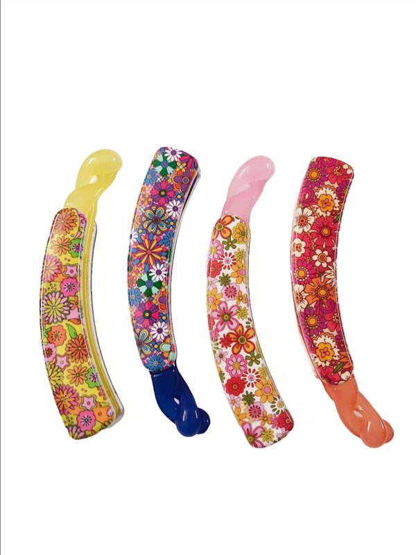 CHRONEX 4PCS Floral Print Banana Hair Clip Classic Clincher Comb/ Twist Clip Comb Banana Clips-Girl - Image 3