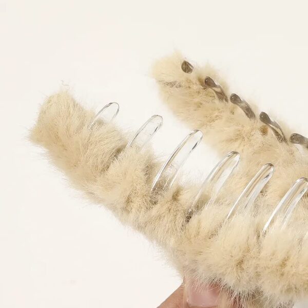 CHRONEX 2PCS Faux Fur Claw Clip, Large Fuzzy Hair Claw, Long Fur Hair Clips Leopard Hair Cluthcer - Image 5