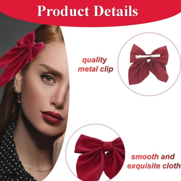 CHRONEX 6PCS Satin Silk Stylish French Bow Hair Clip Bowknot Big Ribbon Bow with Long Tail for Women - Image 6