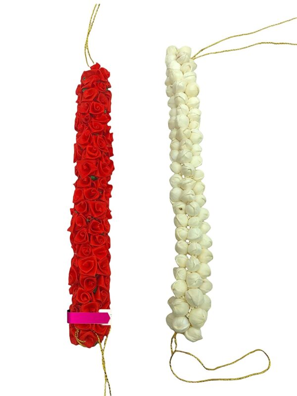 CHRONEX Pack of 2, White & Red Mogra Fragrance Artificial Hair Juda Gajra(Plain) Hair Accessory - Image 3