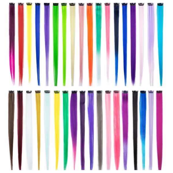 CHRONEX Pack of 12, 21" Synthetic Nylon Colored Straight Long Clip in Hair Extensions - Image 2