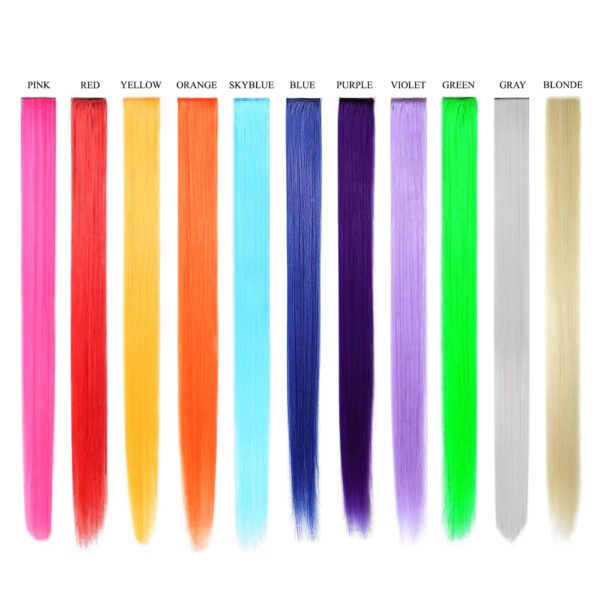 CHRONEX Pack of 12, 21" Synthetic Nylon Colored Straight Long Clip in Hair Extensions