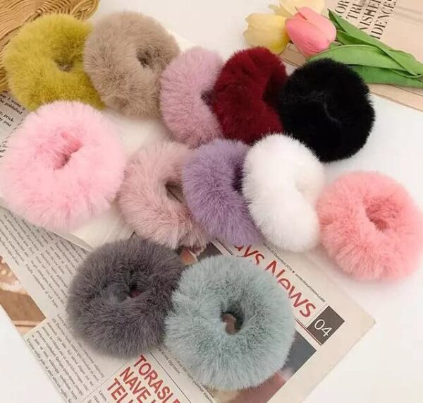 CHRONEX 12PCS Soft Fluffy Fur Elastic Multicolor Hair Rubber Bands for Women - Image 3