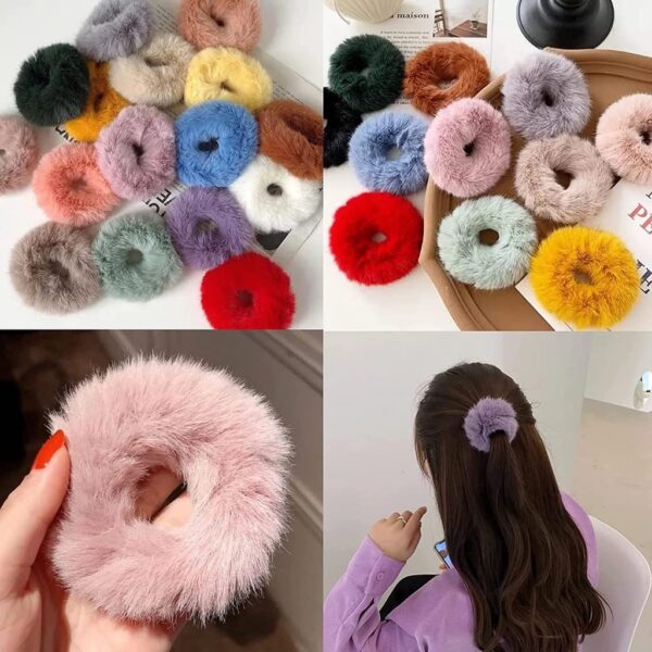 CHRONEX 6 Pieces Faux Fur Hair Scrunchies Pompom Ball Elastic Hair Band Fluffy Ponytail Holders