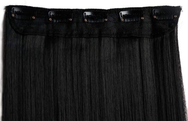 CHRONEX 24" Long Silky Straight Hair Extension Synthetic Nylon with 5 Clips - 120 grams (Black) - Image 4