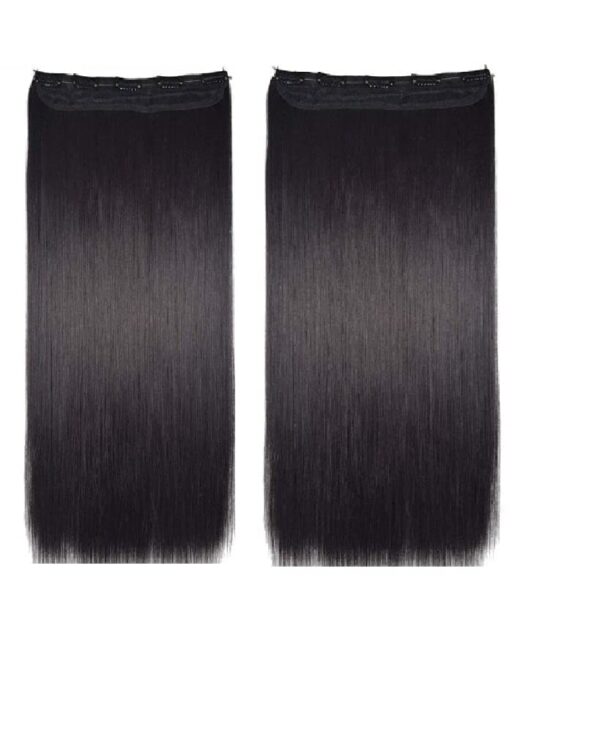 CHRONEX 24Inchs, 5Clips Based Black Synthetic Nylon Straight Hair Extension for Girls & Women