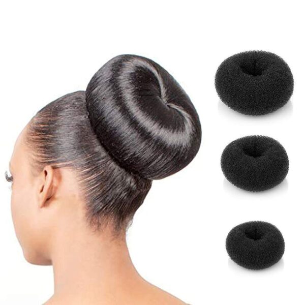 CHRONEX Set of 3 Pieces Hair Donut Bun Maker with 2 Pcs Princess Hair Puff Maker Hair Accessories for Women - Black - Image 3