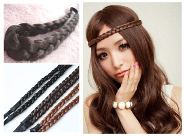 CHRONEX 2 Pcs Synthetic 2 Strand Braided Headband Classic Chunky Plaited Braids Elastic Stretch Hairpiece Women - Image 5