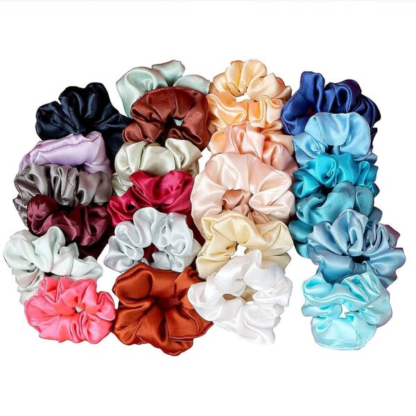 CHRONEX 12PCS Scrunchies Plain Polka Dots Printed Silk Satin Hair Band HeadBand Rubber Band