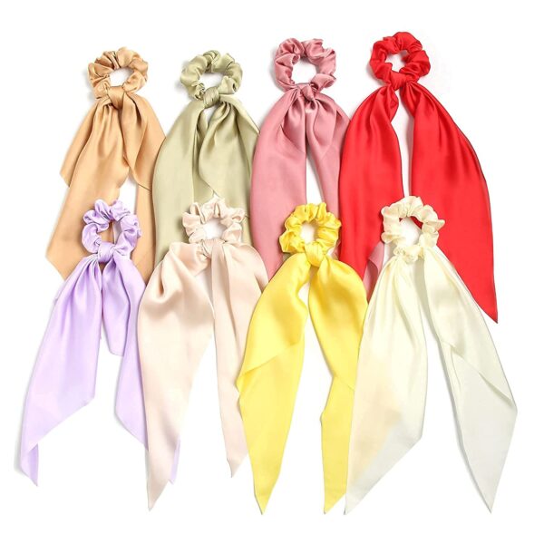 CHRONEX 12PCS Plain Satin Fabric 8 Pcs Elastic Hair Ties Bowknot Ponytail Hair Scarf Scrunchies for Girls & Women - Multicolor