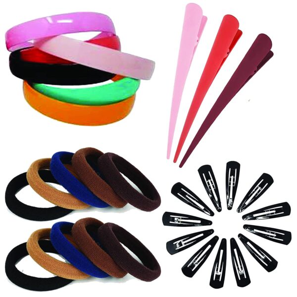 CHRONEX 31Pcs (6Pcs Hair Band, 10Pcs Elastic Rubber, 12Pcs Metal Clips with 3 Pcs Juda Hair Clip